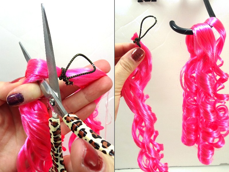 Image: Cutting silky curl bundles in half